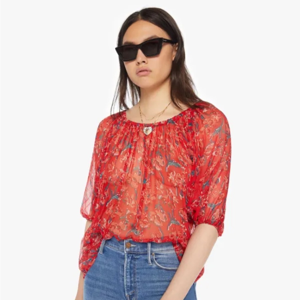 Natalie Martin Red Floral Sheer Blouse